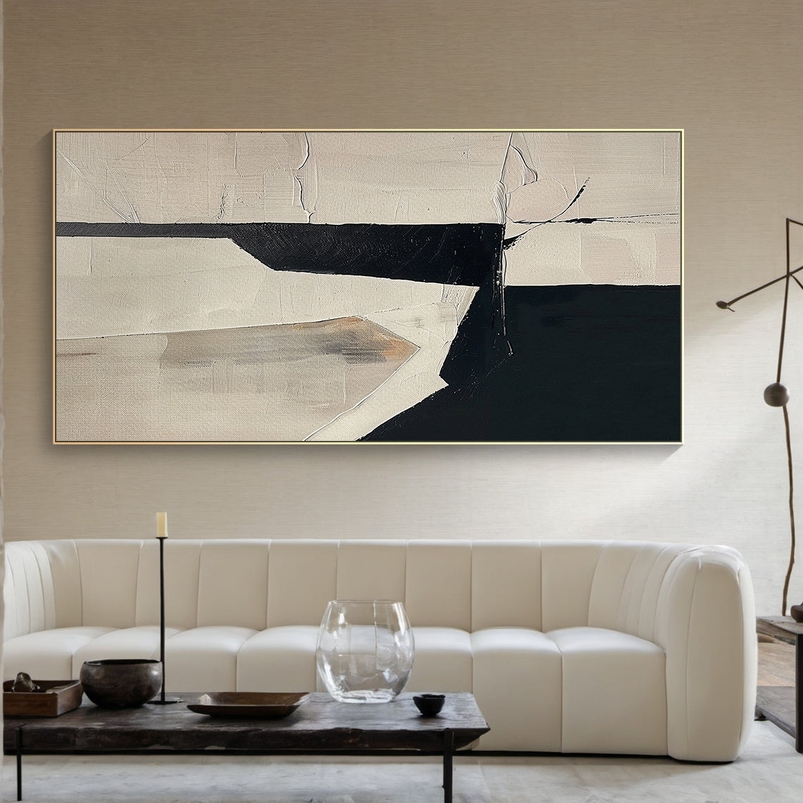 Structural Divide- Black & Beige Geometry Field- AURA151