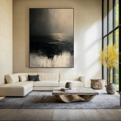 Silent Horizon-Black Abstract Field-AURA141