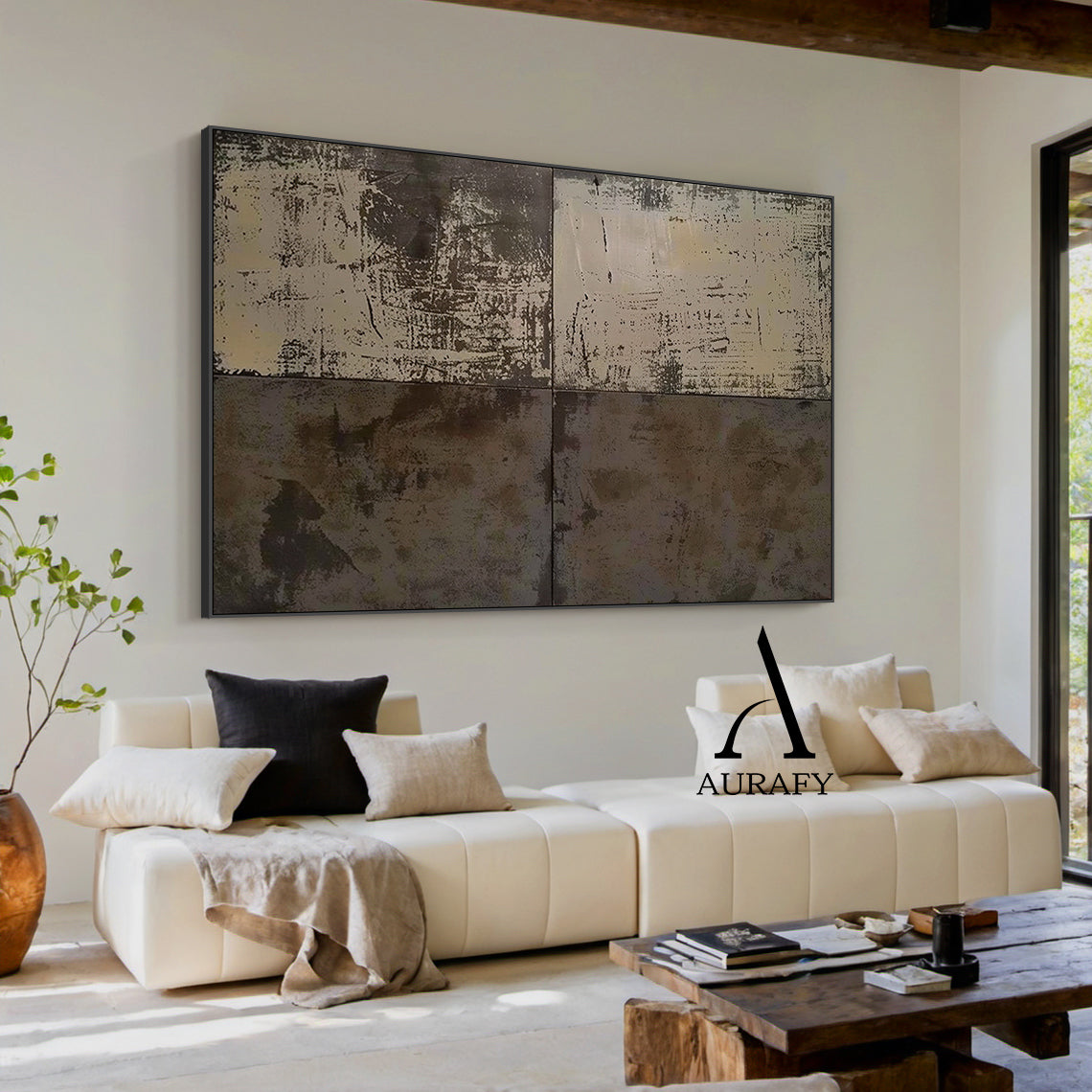 AurafyArt Wabi Sabi Gray Textured Abstract Art with Weathered Scratches and Matte Patina AURA561