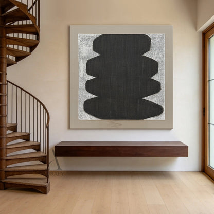 Minimalist Abstract Japandi Tactile Canvas Black Gray Wavy Modern Organic Neutral Home Wall Decor Artwork AURA727
