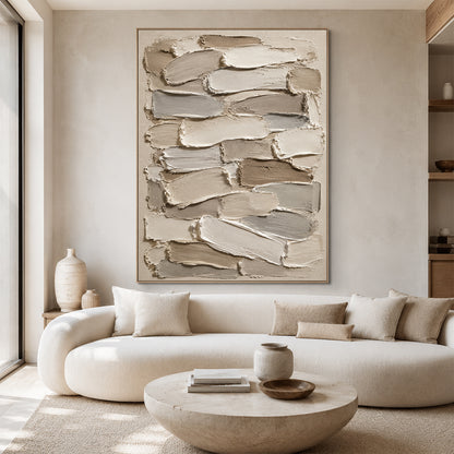 3D Textured Plaster Painting Japandi Wabi-Sabi Beige Brown Tactile Minimalist Luxe Sculpted Canvas Wall Art AURA754