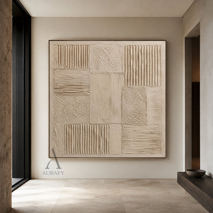 Sand Grid, Beige Brown Ribbed 3D Abstract Painting AURA860