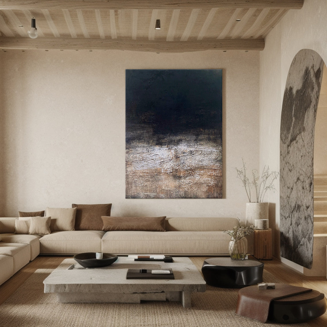 Abstract Black Brown Textured Wall Art for Modern Living Room-AURA182