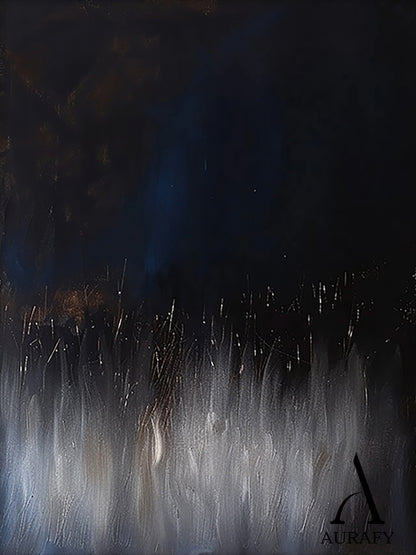 Abstract Black Blue Artwork Abstract Expressionist with flowing vertical texture, star-like light accents AURA504