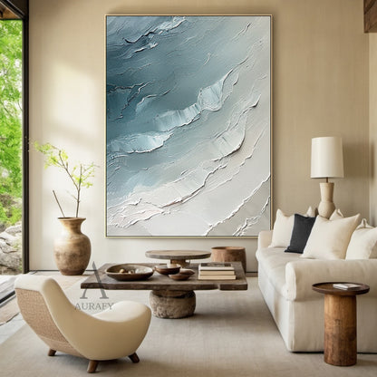 Abstract Ocean Blue Impasto Art with Tactile Sculpted Surface Knife Strokes Abstract Expressionist AURA463