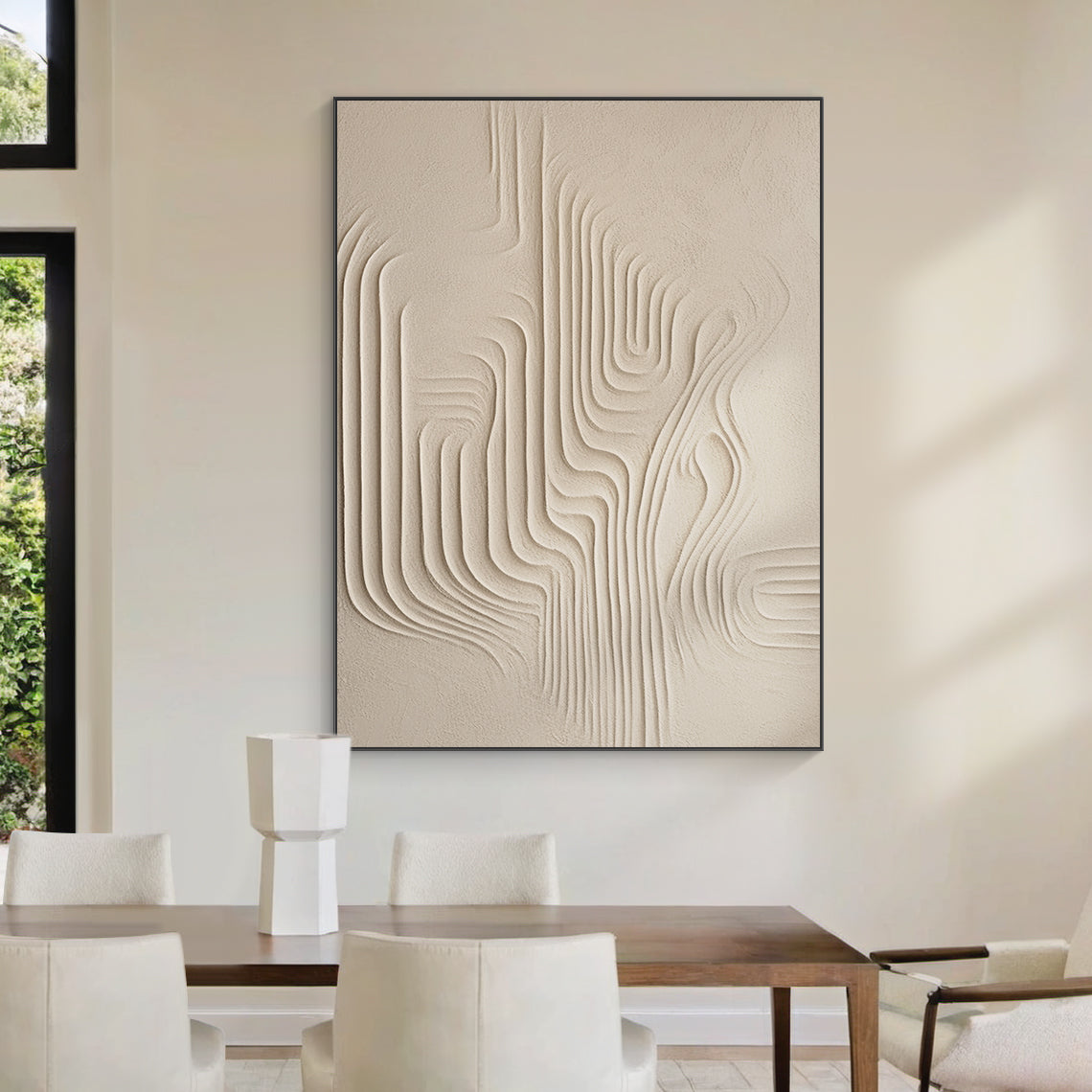 Flowing Vertical Texture Canvas-Warm Cream Tones-AURA046