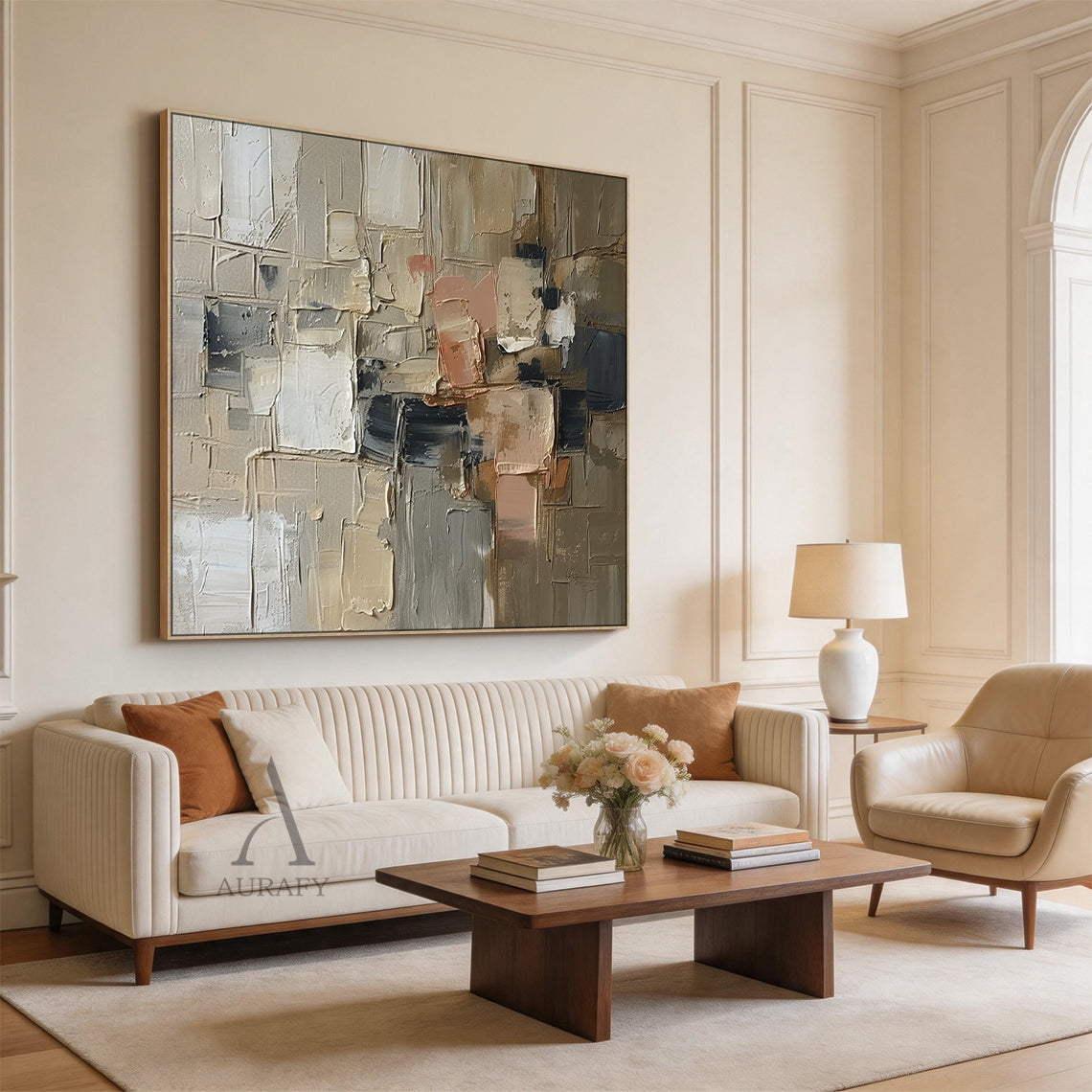 Palette Blocks, Brown Cream and Charcoal Impasto Painting AURA861