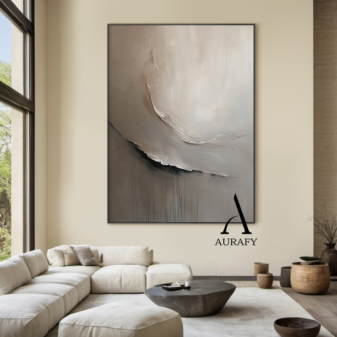 Minimalist Wall Art Gray Brown Tactile High-Relief Plaster Textured Modern Organic Canvas AURA545