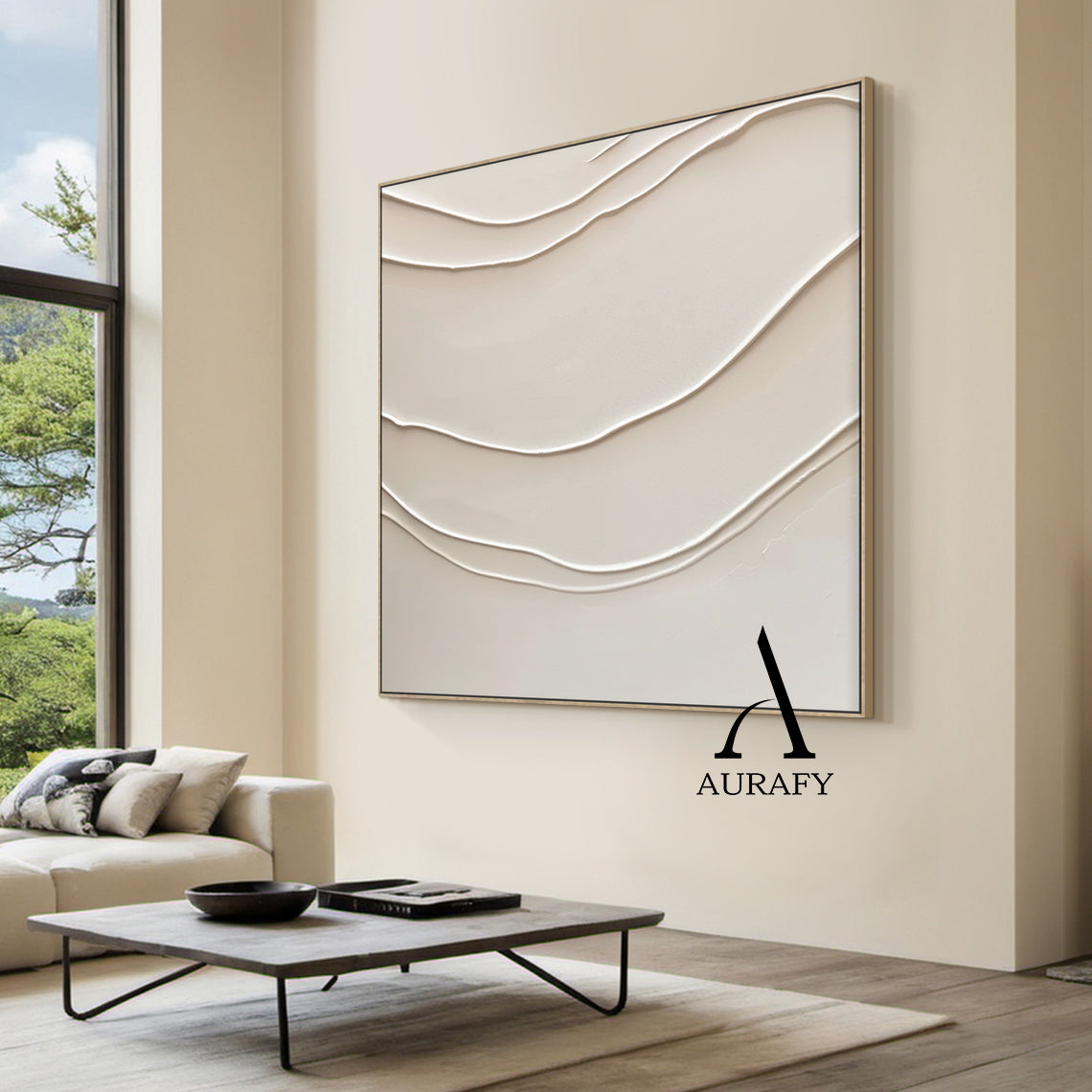 Minimalist Beige Plaster Textured Wall Art Wabi-Sabi Sculpted Knife Stroke Japandi Tactile Canvas Home Decor AURA544