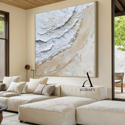 3D Textured Painting White Beige High-Relief Plaster Tactile Surface Minimalist Luxe Artwork AURA533