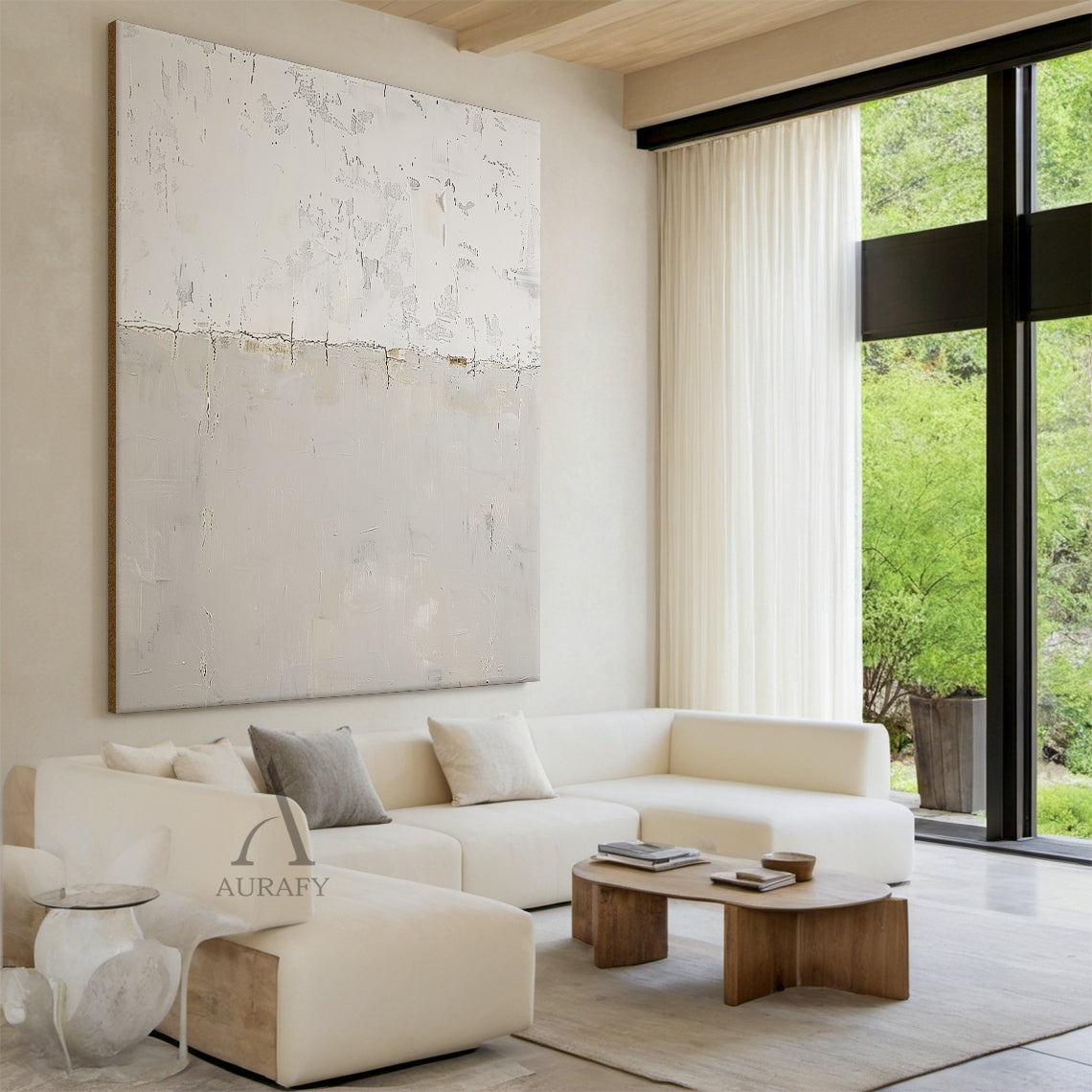 Neutral Beige Wabi-Sabi Textured Abstract Wall Art - AURA812