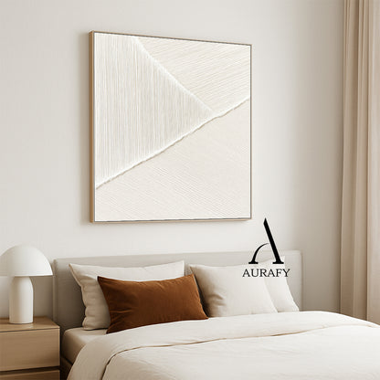 Minimalist Wall Art Beige White Tactile Vertical Texture Geometric Split Fabric Wall Decor AURA547