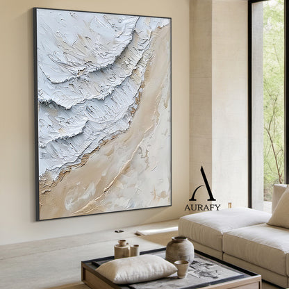 3D Textured Painting White Beige High-Relief Plaster Tactile Surface Minimalist Luxe Artwork AURA533