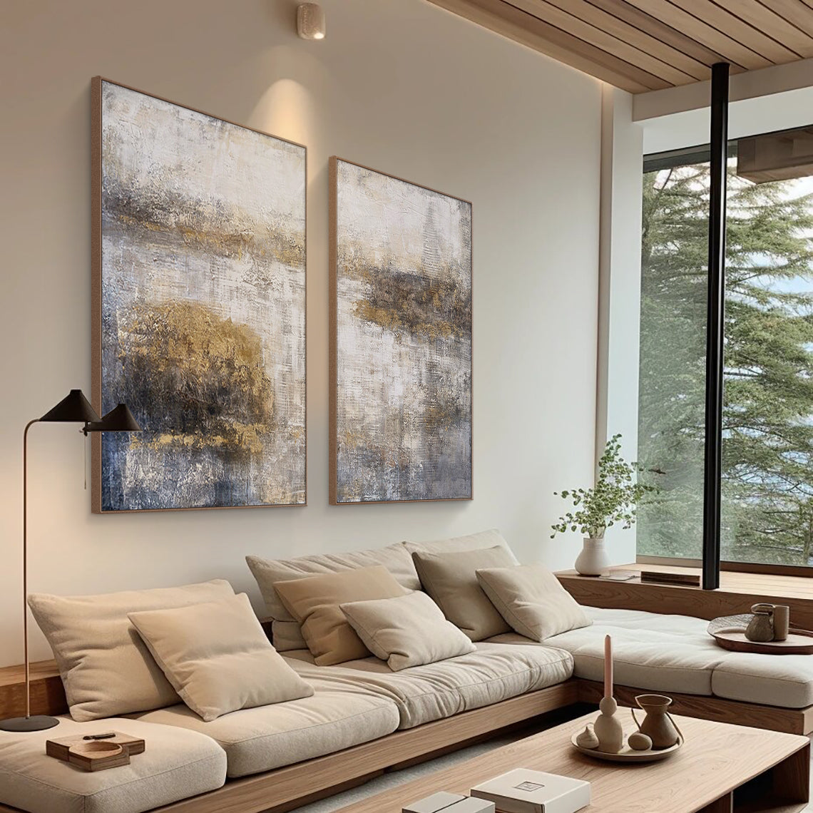 Modern Beige Brown Ceramic Vases Abstract Wall Art Decor Set -AURA180