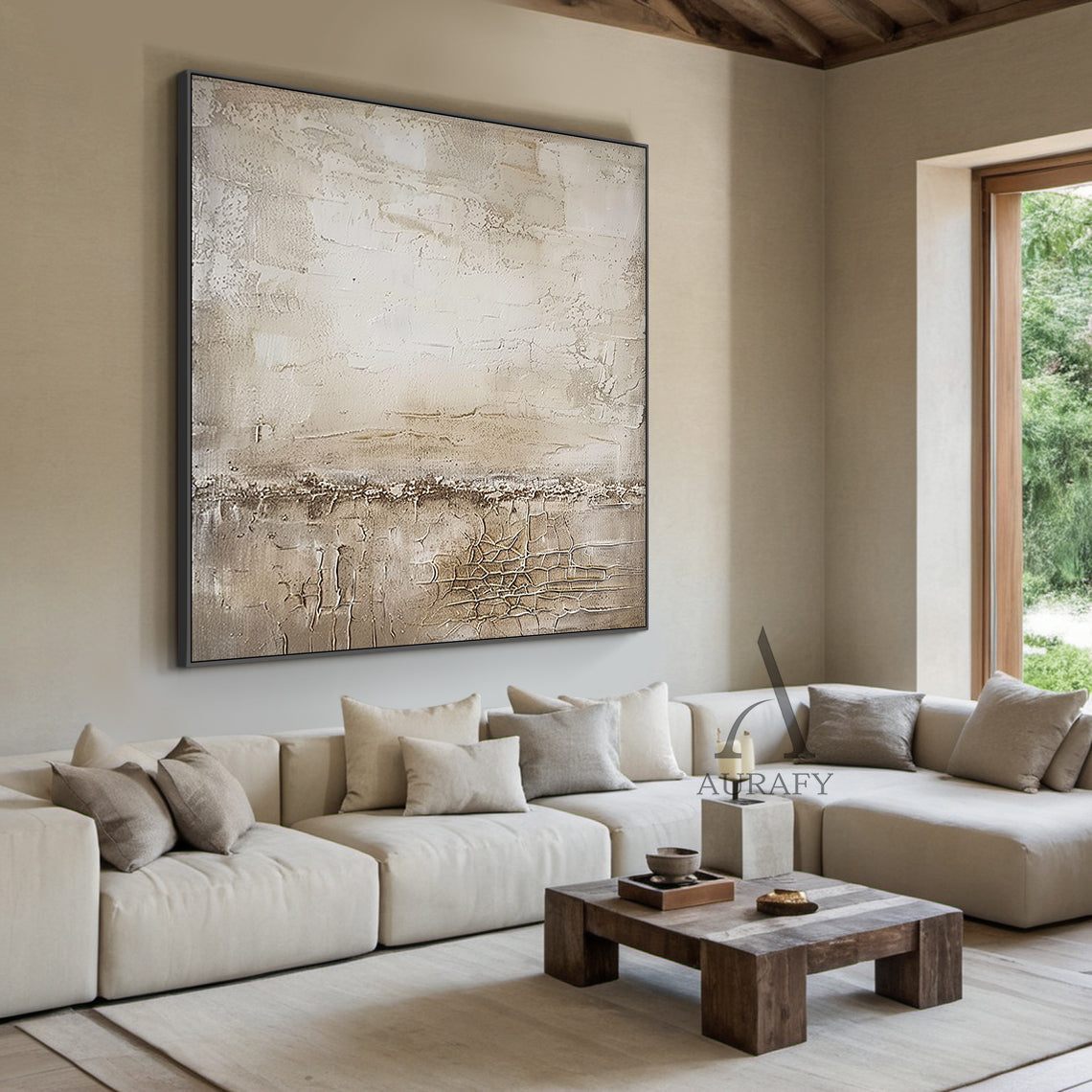 Beige Abstract Art Wabi-Sabi Crackle Texture Tactile Plaster-like Modern Organic Wall Decor AURA481