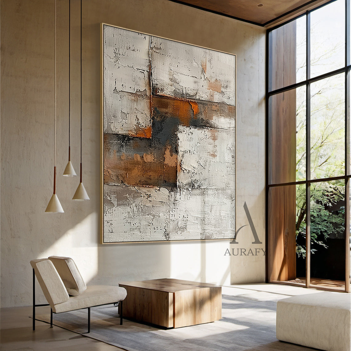 Abstract Brown Beige Art Thick Impasto Scraped Texture Wabi-Sabi Tactile Wall Decor AURA471