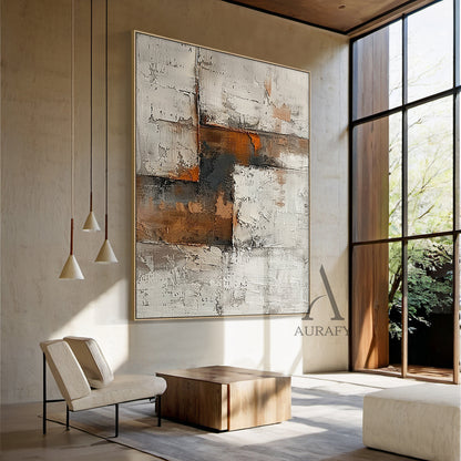 Abstract Brown Beige Art Thick Impasto Scraped Texture Wabi-Sabi Tactile Wall Decor AURA471