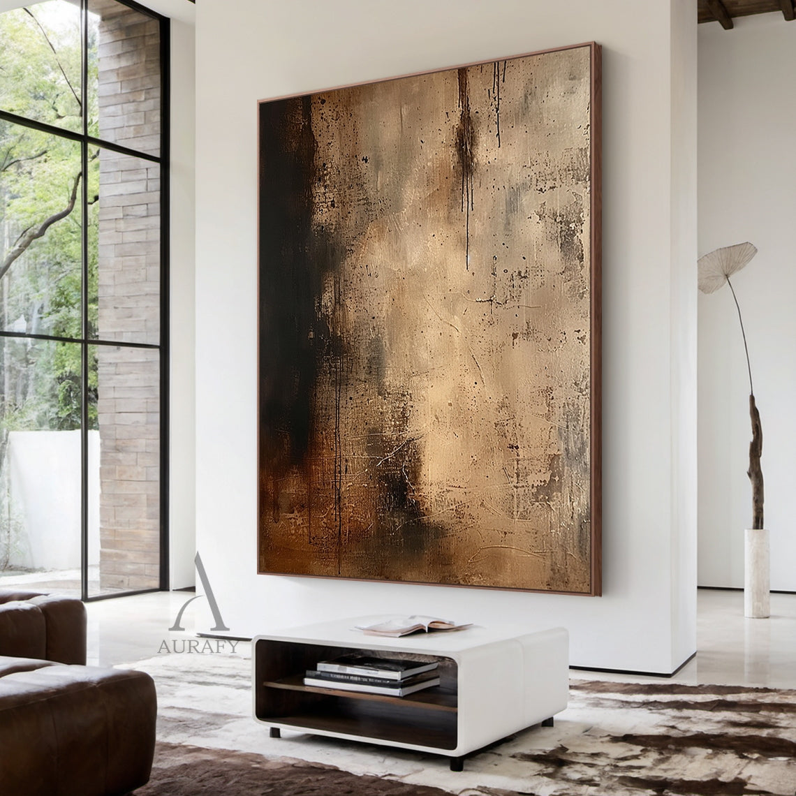 Rain Marks, Brown Drip and Patina Textured Painting AURA874
