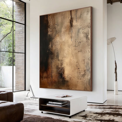 Rain Marks, Brown Drip and Patina Textured Painting AURA874