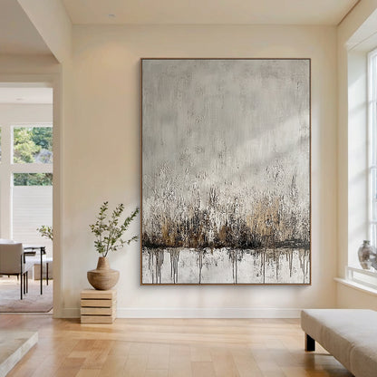 Wabi Sabi Gray Abstract Organic Textured Thick Impasto Scratched Drip Wall Art AURA587