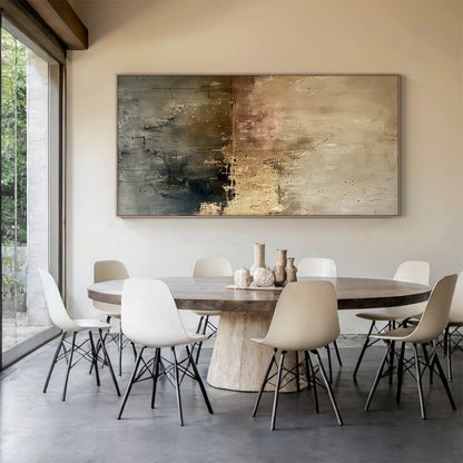 Ash Horizon-Black & Warm Beige Abstract Wall Art, Spatial Field-AURA083