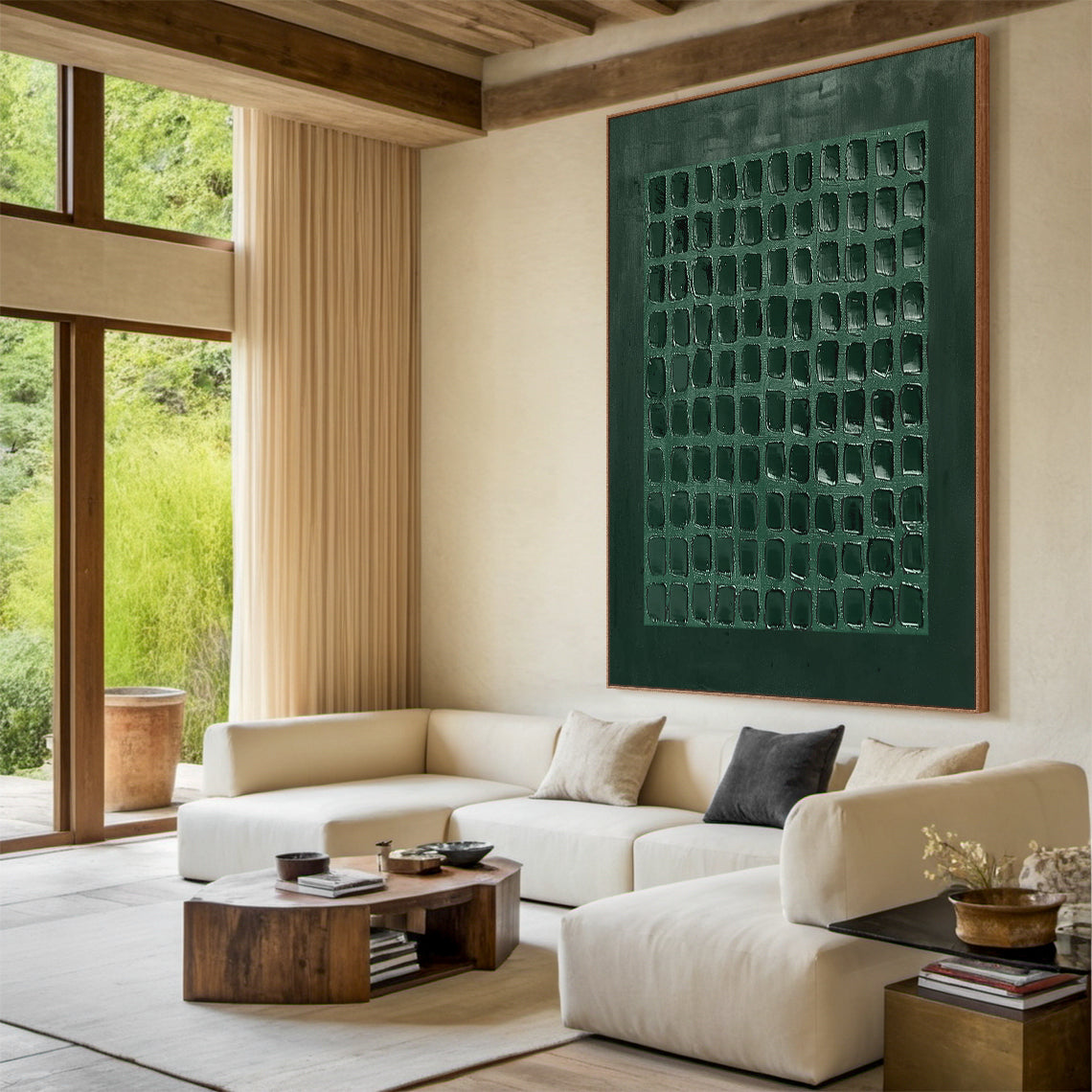 Emerald Grid-Green Abstract Geometry Texture Field-AURA136