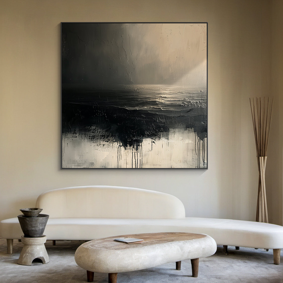 Silent Horizon-Black Abstract Field-AURA141