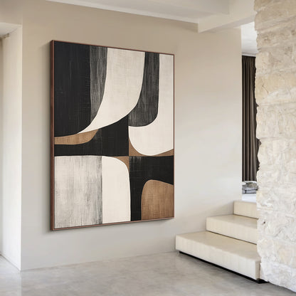 Geometric Balance Neutral Earth Abstract Wall Art – AURA051(Vertical)