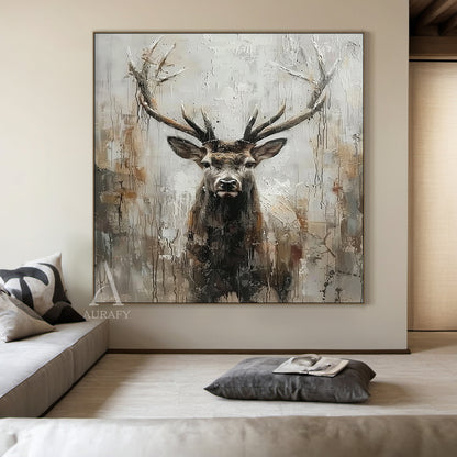 Large Textured Brown Stag Oil Painting Animal Wall Art for Living Room Canvas-AURA337