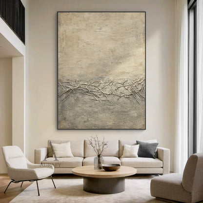 General Abstract Beige Wabi-Sabi Vintage Art with Cracked Distressed Plaster-like Tactile Texture AURA426