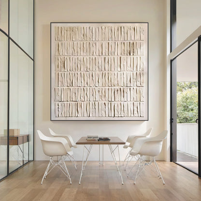 Grid Relief Painting – Cream & Beige Tones – AURA011(Horizontal)