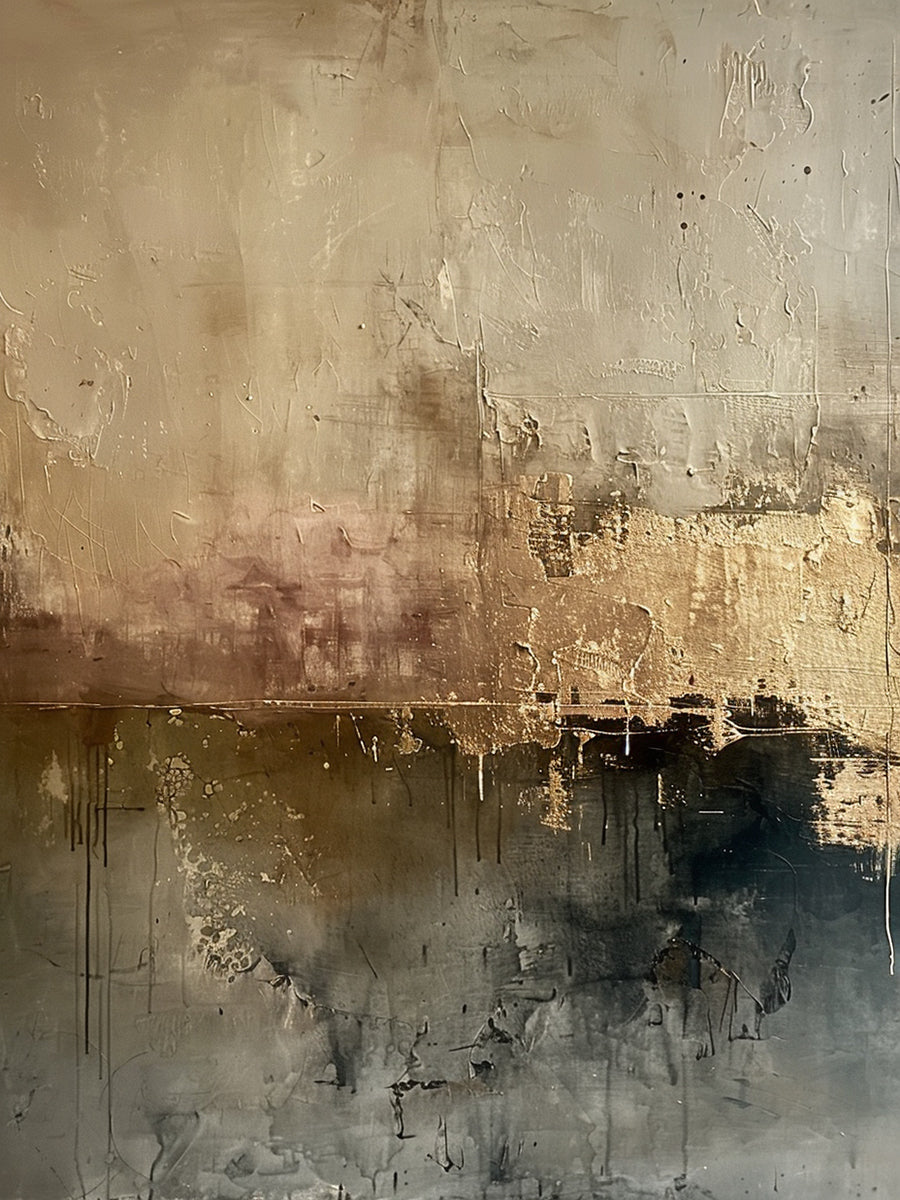 Ash Horizon-Black & Warm Beige Abstract Wall Art, Spatial Field-AURA083