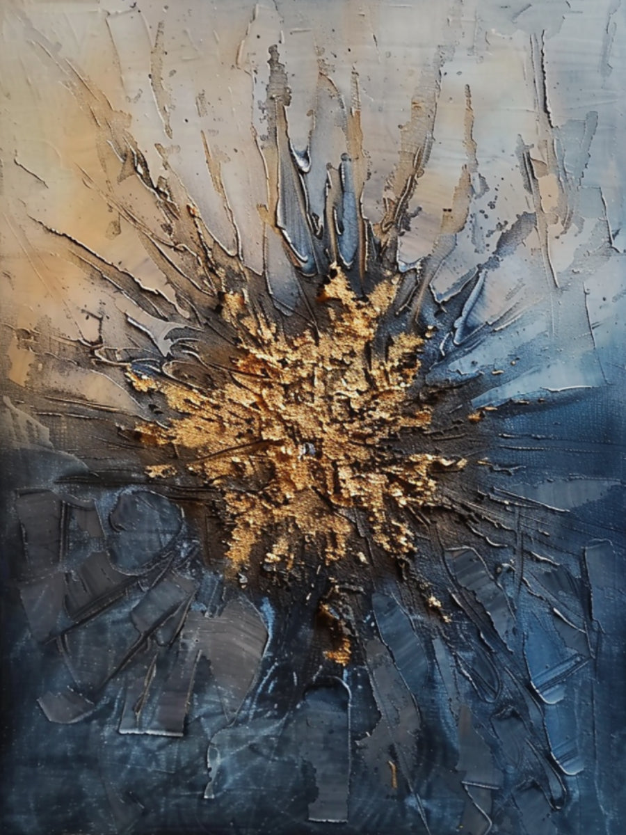General Abstract Blue Yellow Textured Wall Art Living Room Decor AURA193