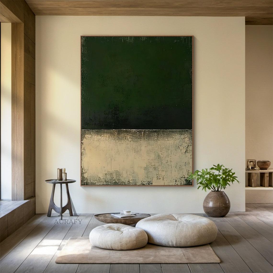 Dark Green Color Block Abstract Wall Art - AURA698