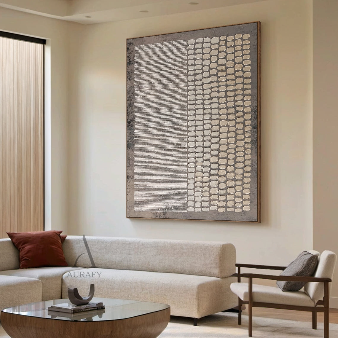 General Abstract Brown Gray Handcrafted Impasto Tactile Art with Linear and Organic Patterns AURA601