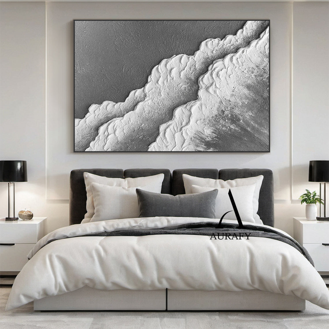 3D Textured Gray Abstract Sculpted High-Relief Tactile Modern Organic Minimalist Luxe Artwork AURA511