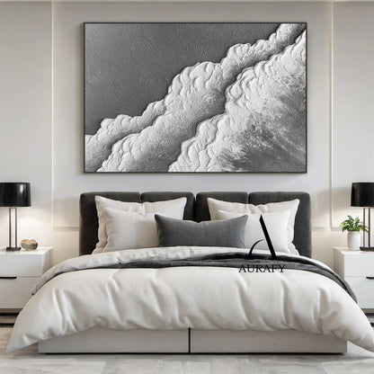 3D Textured Gray Abstract Sculpted High-Relief Tactile Modern Organic Minimalist Luxe Artwork AURA511
