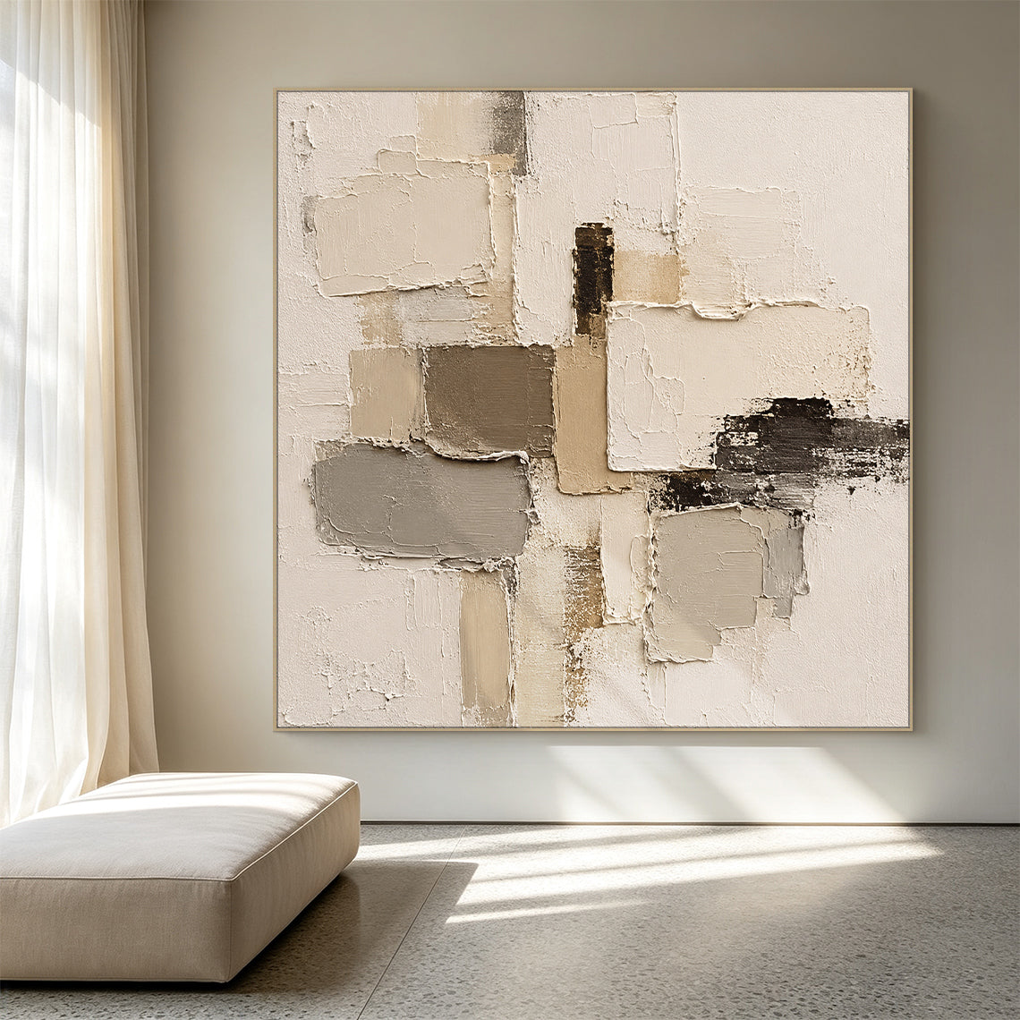 Plaster Textured Abstract Beige Brown Minimalist Japandi Sculpted Knife Stroke Neutral Wall Artwork AURA751