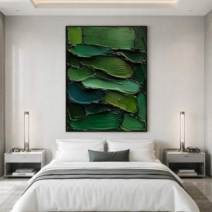 Green 3D Textured Painting Knife Stroke Wabi-Sabi High-Relief Plaster Tactile Modern Organic Japandi Wall Art AURA763