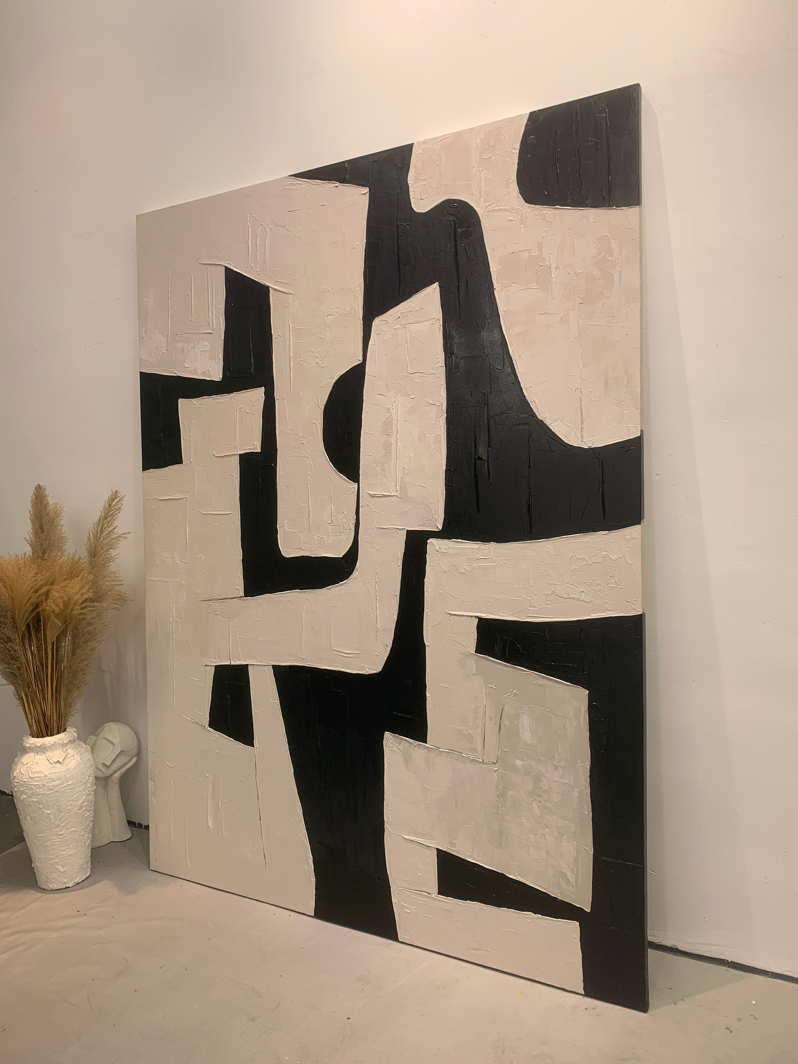 General Abstract Beige Black Textured Wall Art Modern Home Decor-AURA179