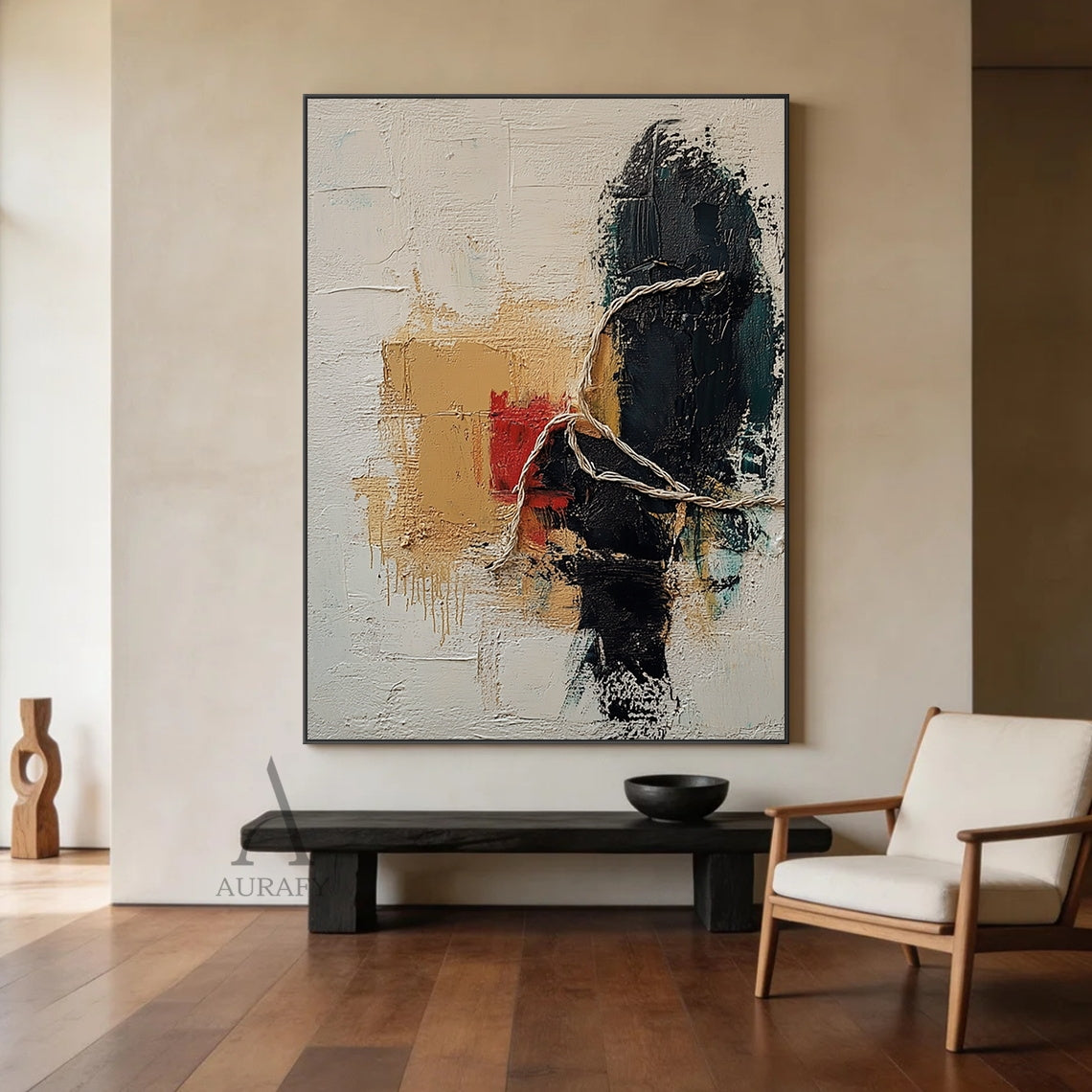 Minimalist Wall Art Brown High-Relief Plaster Tactile Surface Sculpted Geometric Lines Minimalist Luxe Decor AURA432