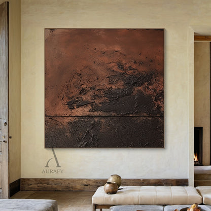 Red Brown Abstract Painting with a Sweeping Dark Textured Mass - AURA846