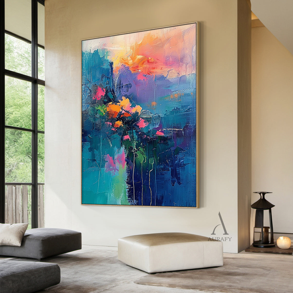 Abstract Floral Art Impasto Thick Brushstrokes Tactile Surface Colorful Vibrant Expressionist Painting AURA420