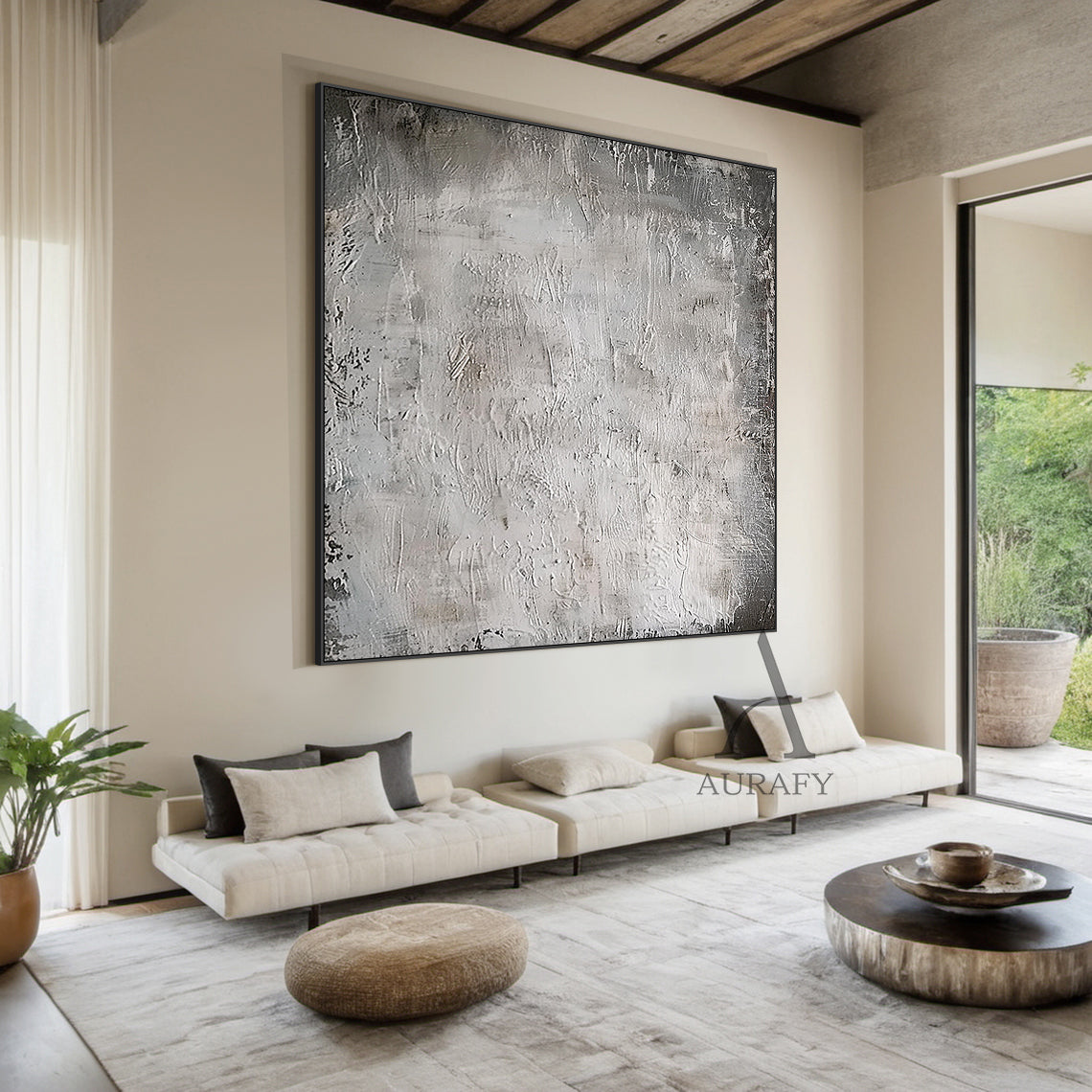 3D Textured Gray Abstract Painting Tactile Mottled Knife Strokes Modern Sculpted Canvas AURA479