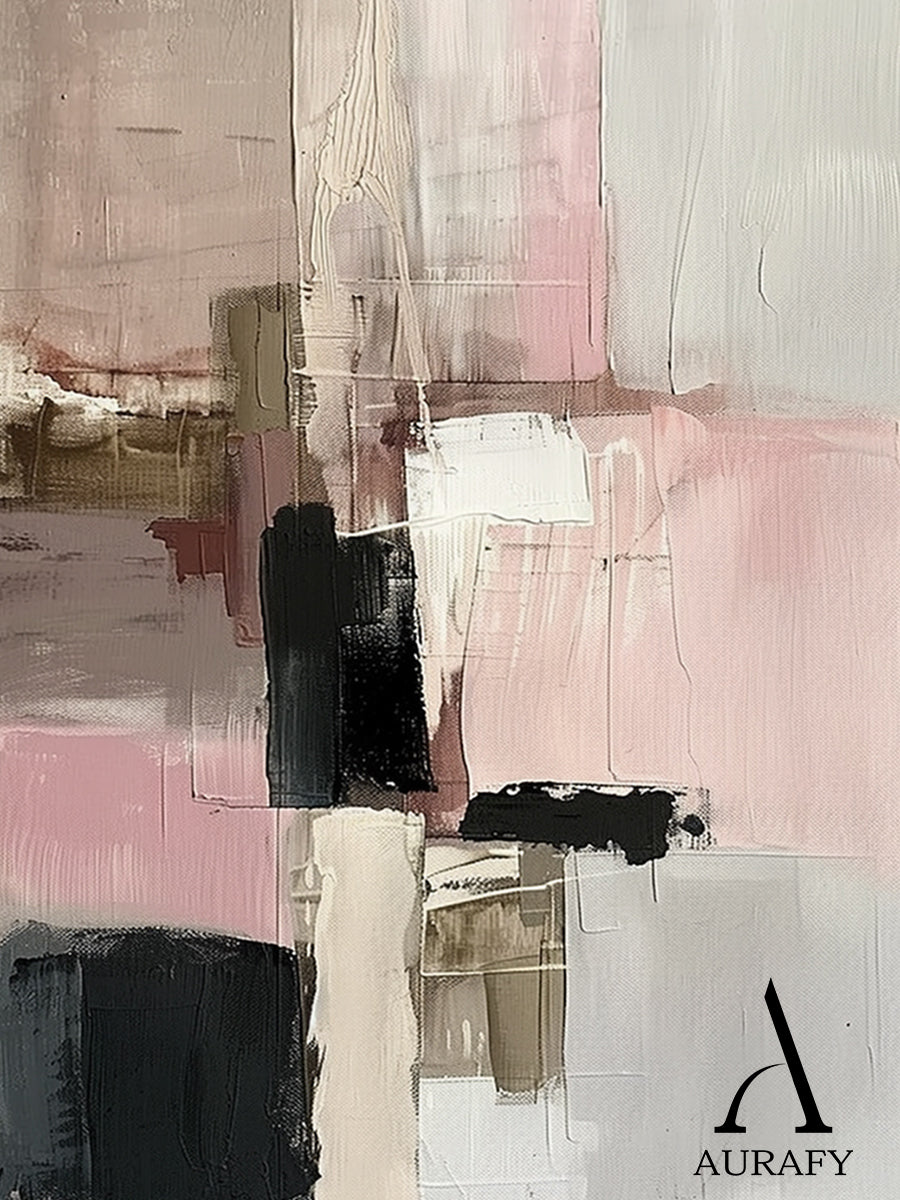Abstract Wall Art Pink Black White Thick Knife Strokes Tactile Luxe AurafyArt AURA494
