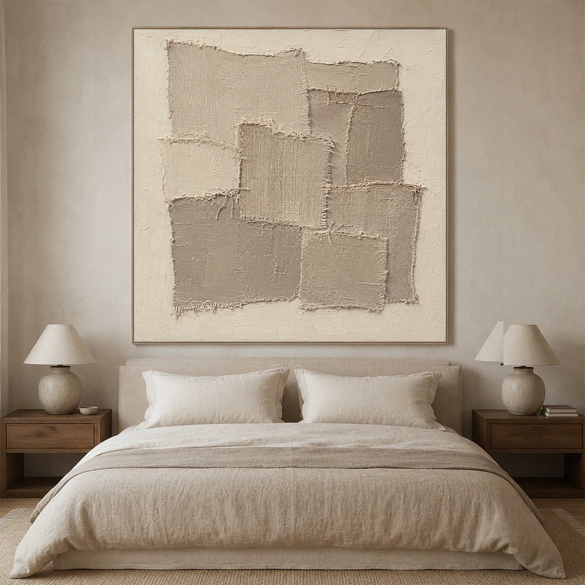 Beige Wabi-Sabi 3D Textured Painting Japandi Patchwork Plaster Sculpted Canvas Minimalist Neutral Tactile Wall Art AURA760