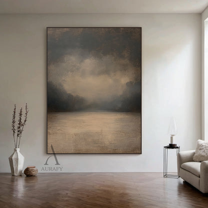 Stillwater, Brown Foggy Lake Canvas Wall Art AURA877