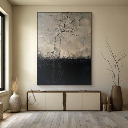 Abstract Brown Black Art Cracked Tactile Surface Impasto Abstract Expressionist Decor Piece AURA446