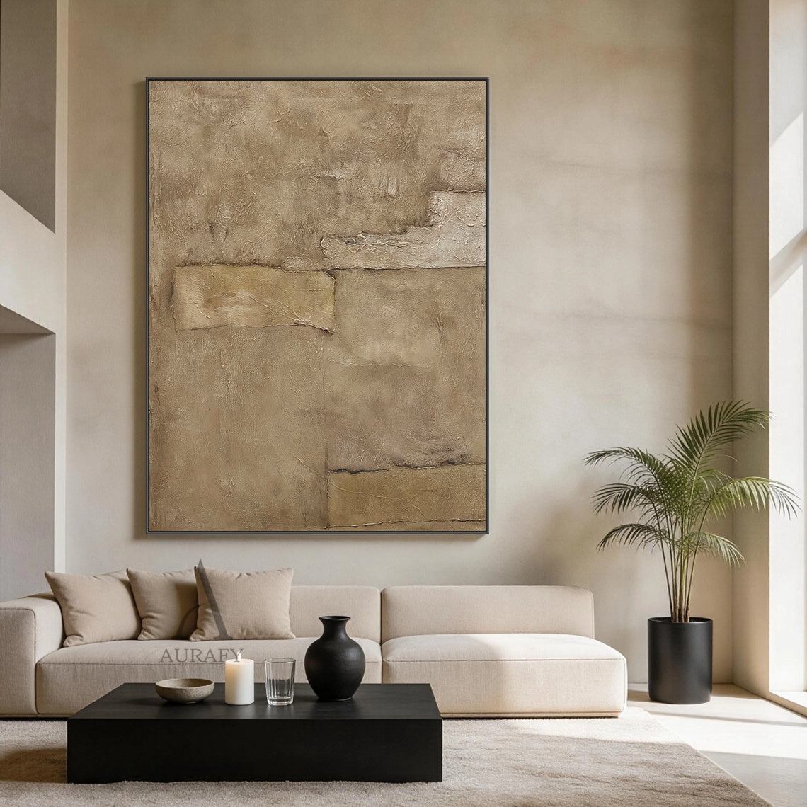 Wabi-Sabi Beige Abstract Plaster Textured Japandi Minimalist Luxe Tactile Knife Stroke Canvas Wall Art AURA736