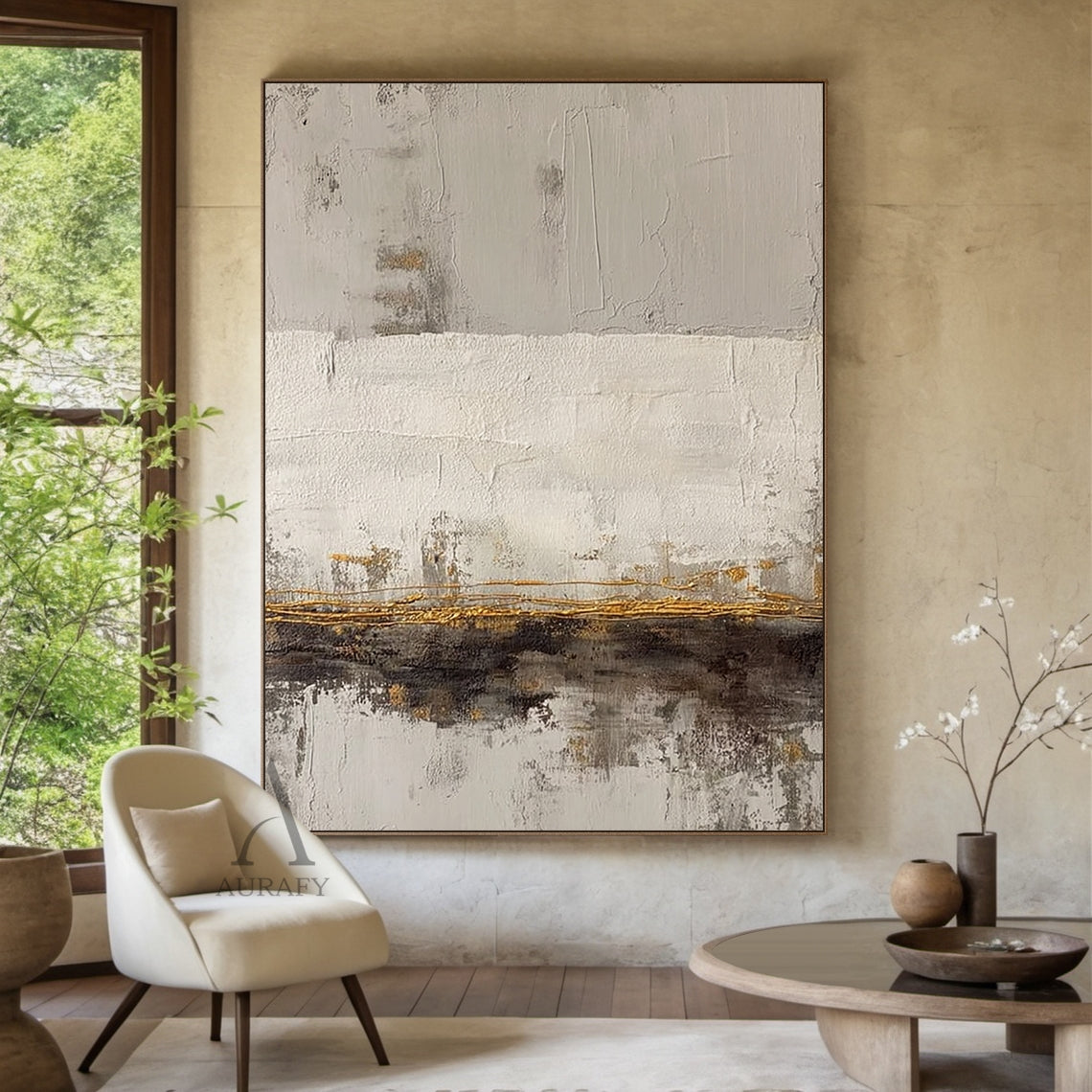 Gold Horizon Minimalist Abstract Wall Art - AURA690